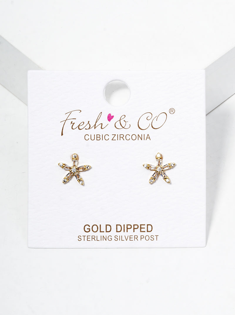 18k Gold Dipped Dainty CZ Pave Flower Post Stud Earrings