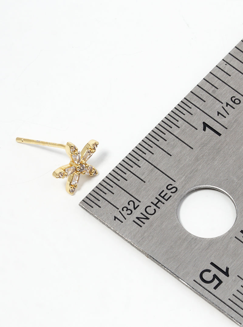 18k Gold Dipped Dainty CZ Pave Flower Post Stud Earrings