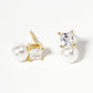 White Gold Dipped Dainty CZ Stone Pearl Drop Post Stud Earrings