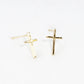 White Gold Dipped Dainty Cross Post Stud Earrings