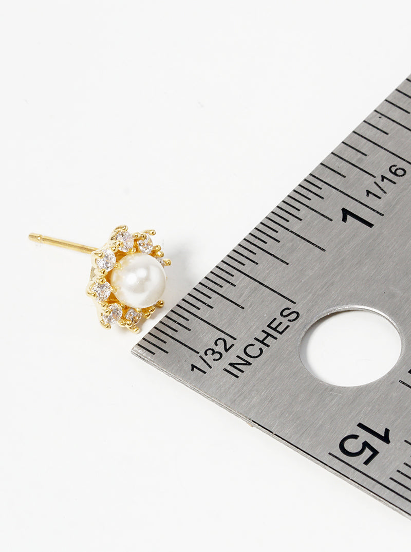 18k Gold Dipped Dainty Flower CZ Glass Pearl Post Stud Earrings