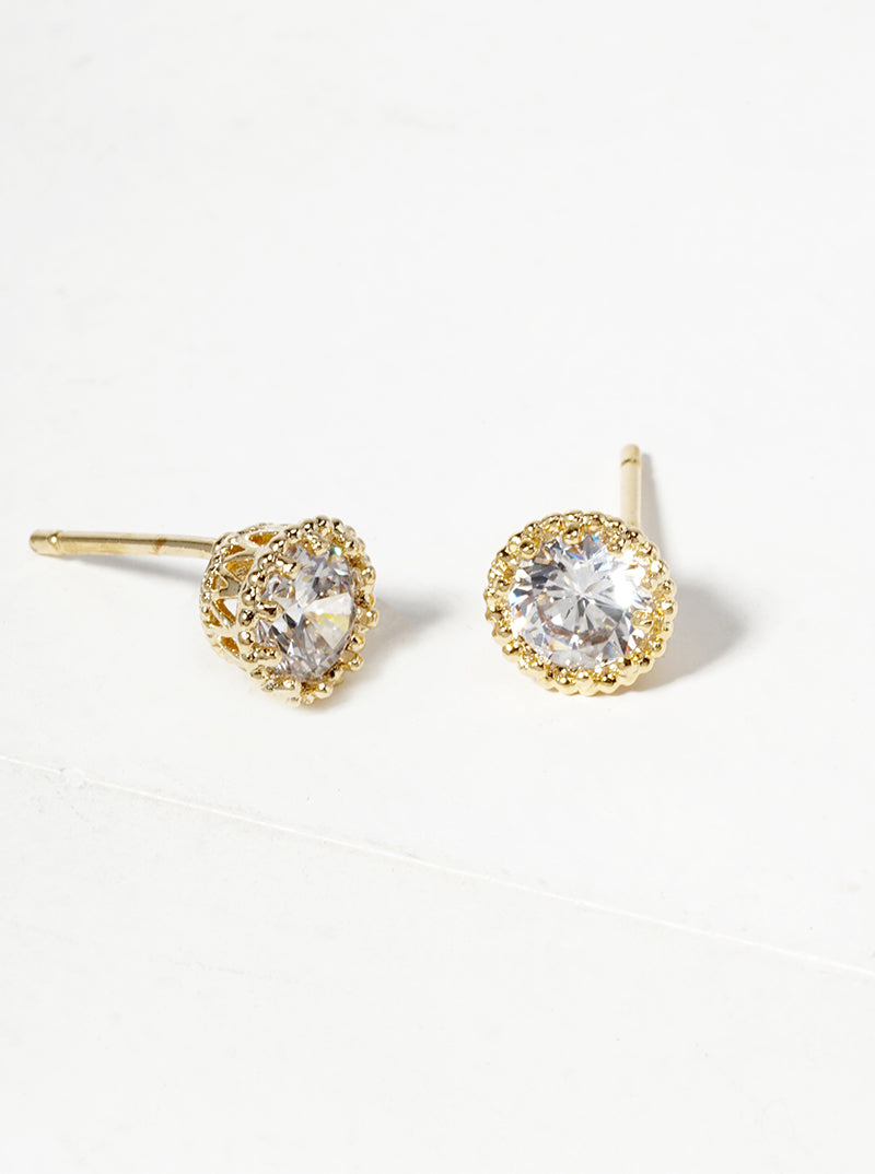 White Gold Dipped Dainty Round CZ Post Stud Earrings