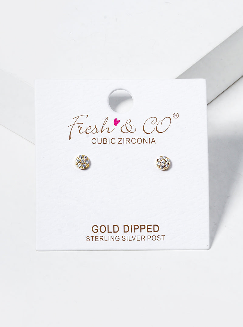 18k Gold Dipped Delicate CZ Pave Round Post Stud Earrings