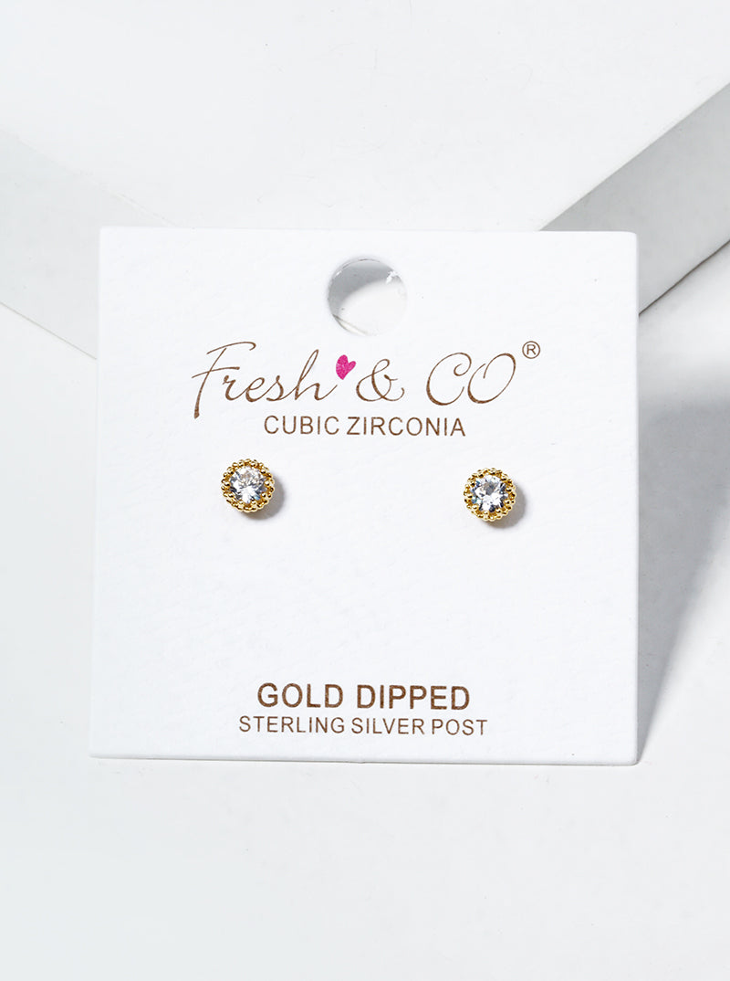18k Gold Dipped Delicate CZ Stone Post Stud Earrings