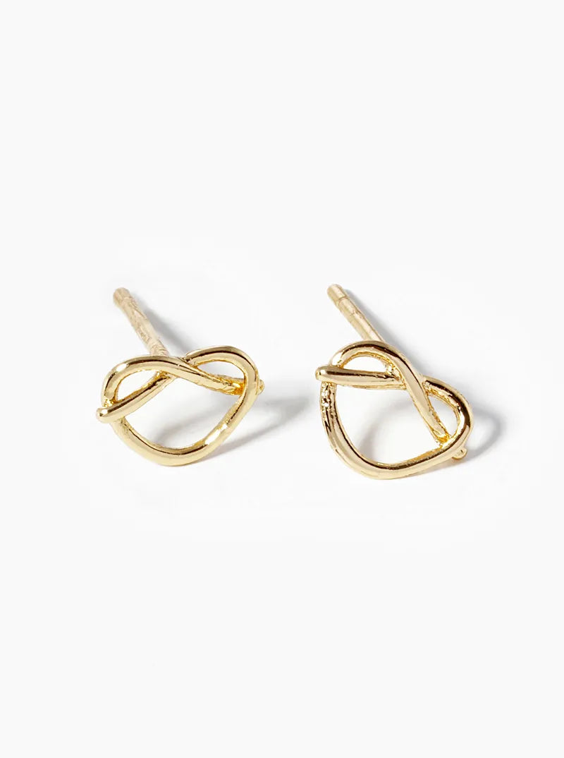 White Gold Dipped Delicate Love Knot Post Stud Earrings