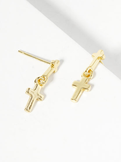 18k Gold Dipped Double Cross Dangle Post Earrings