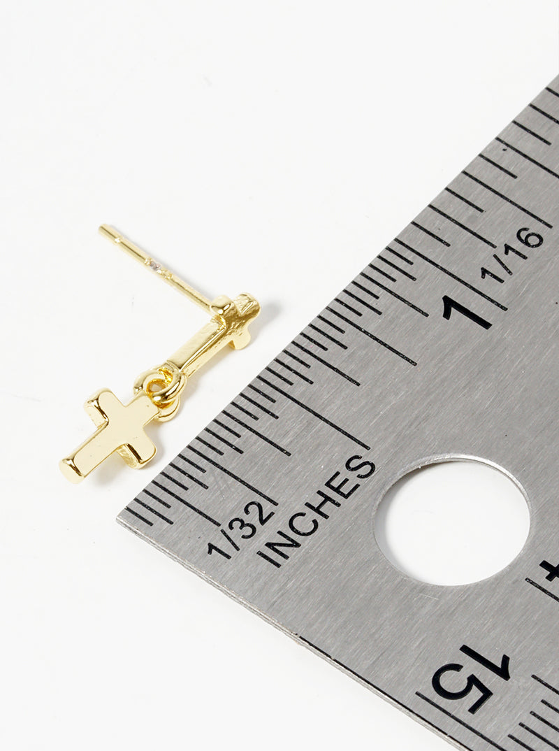 18k Gold Dipped Double Cross Dangle Post Earrings