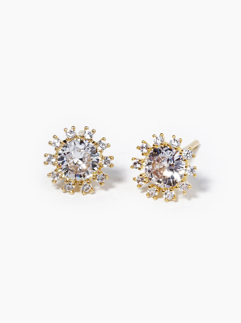 18k Gold Dipped Flower CZ Post Stud Earrings