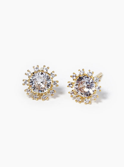18k Gold Dipped Flower CZ Post Stud Earrings