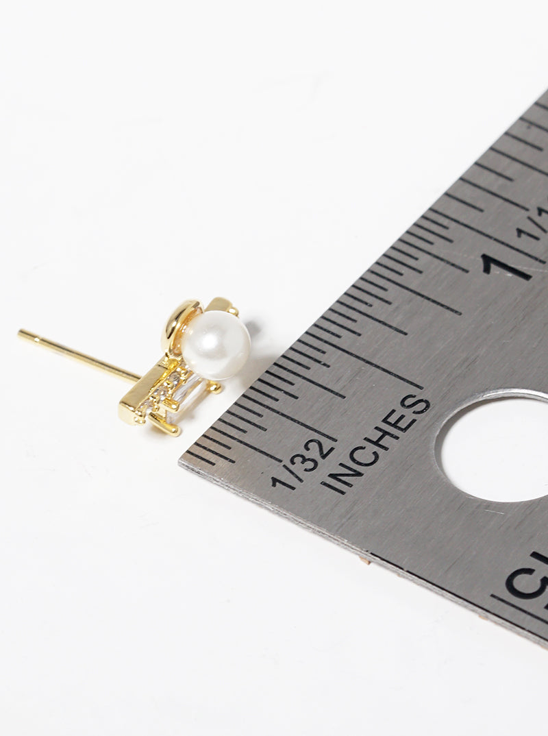 18k Gold Dipped Geometric CZ Bar Pearl Post Stud Earrings