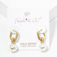 18k Gold Dipped Glass Pearl Drop CZ Pave Huggie Hoop Earrings