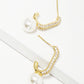 White Gold Dipped Glass Pearl Drop CZ Pave Open Hoop Earrings