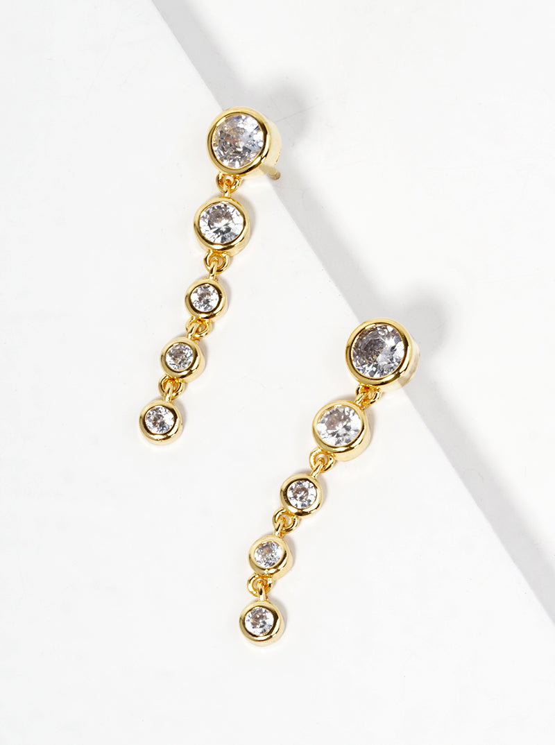 18k Gold Dipped Graduated Bezel CZ Drop Post Earrings