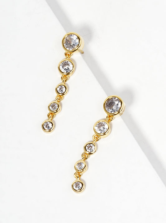 18k Gold Dipped Graduated Bezel CZ Drop Post Earrings