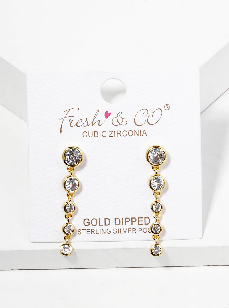 18k Gold Dipped Graduated Bezel CZ Drop Post Earrings