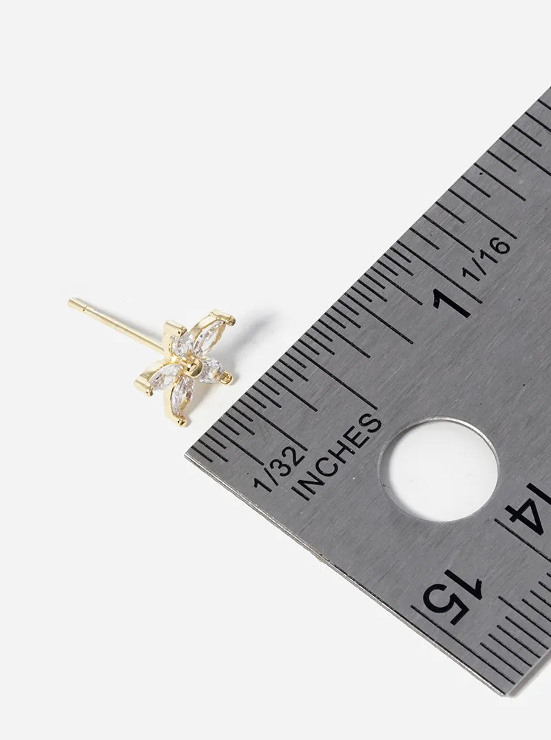 18k Gold Dipped Marquise Shape CZ Stone Flower Post Stud Earrings