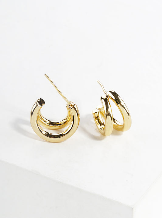 18k Gold Dipped Metal 15mm Double Open Hoop Earrings