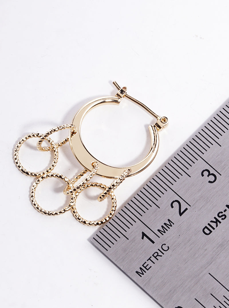 18k Gold Dipped Metal Hinged Hoop Earrings With Textured Multi Circle Drop