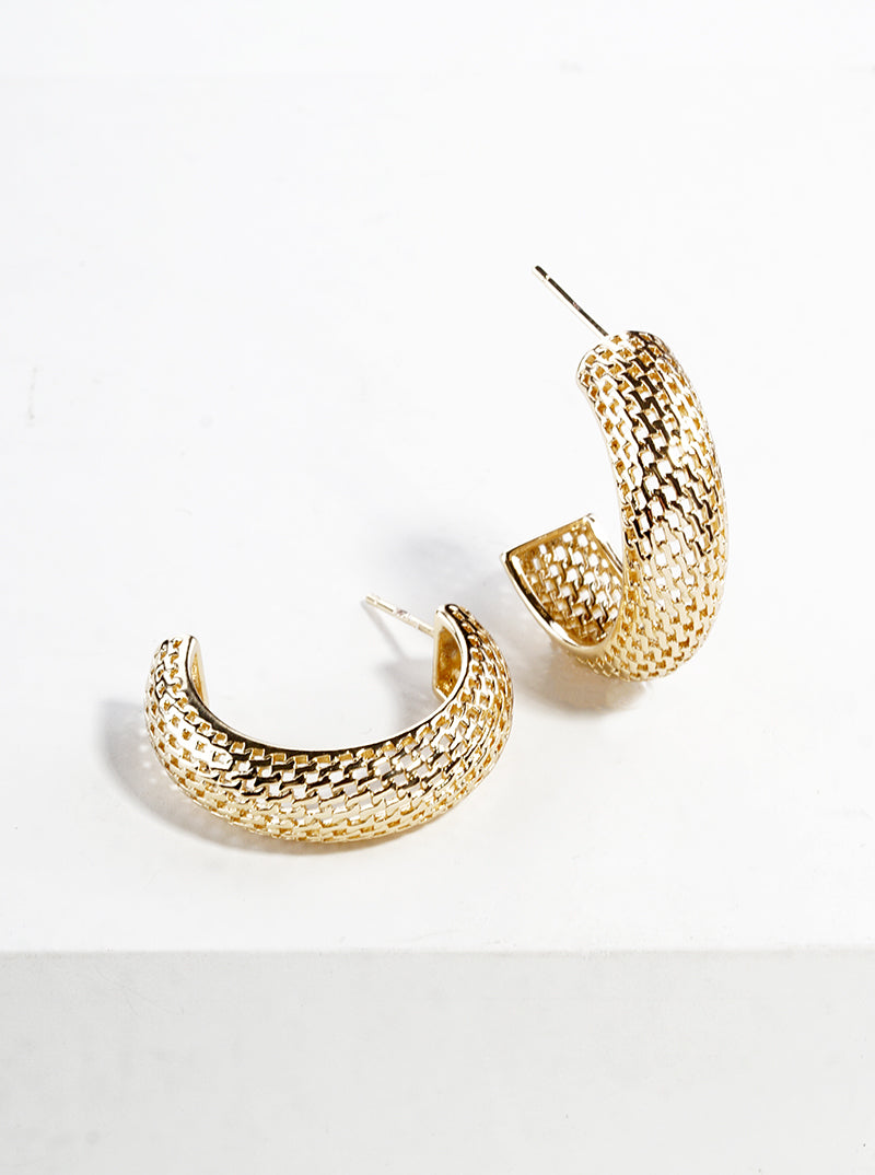 18k Gold Dipped Metal Mesh 25mm Open Hoop Earrings