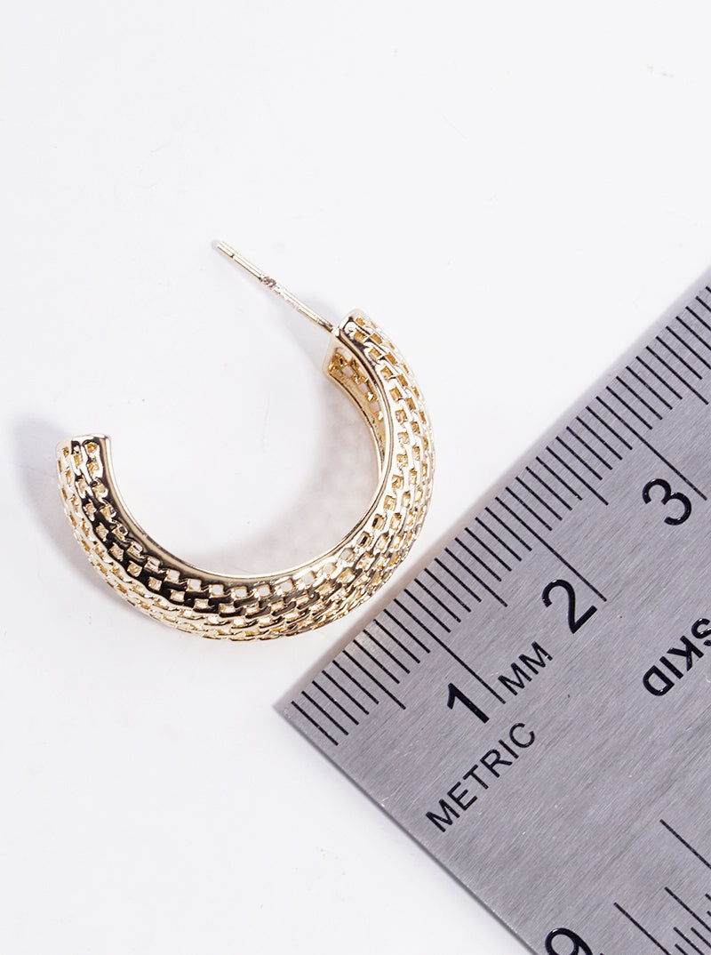 18k Gold Dipped Metal Mesh 25mm Open Hoop Earrings