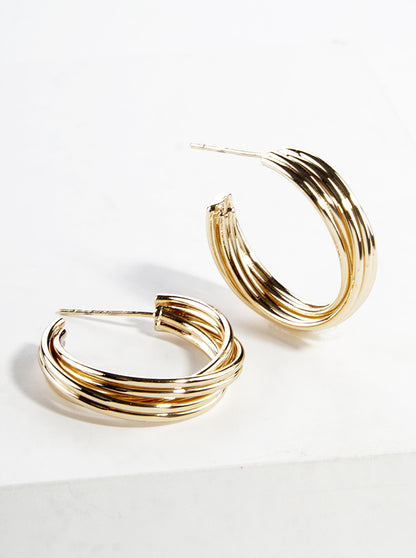 18k Gold Dipped Metal Multi Strand 25mm Open Hoop Earrings