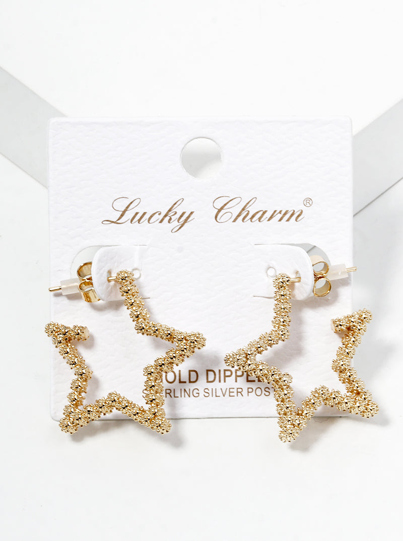 18k Gold Dipped Metal Star Shape Open Hoop Earrings