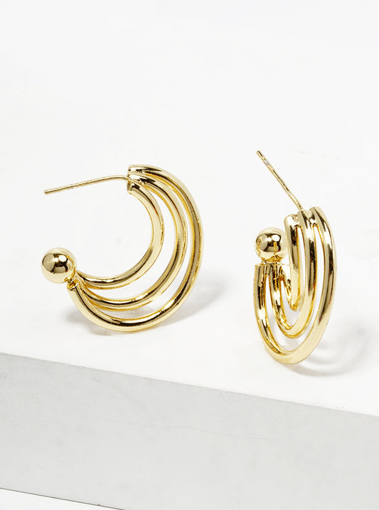 18k Gold Dipped Metal Tri Layered Open Hoop Earrings