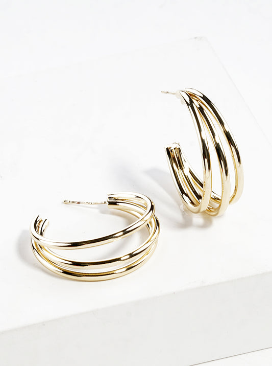 18k Gold Dipped Metal Triple 30mm Open Hoop Earrings