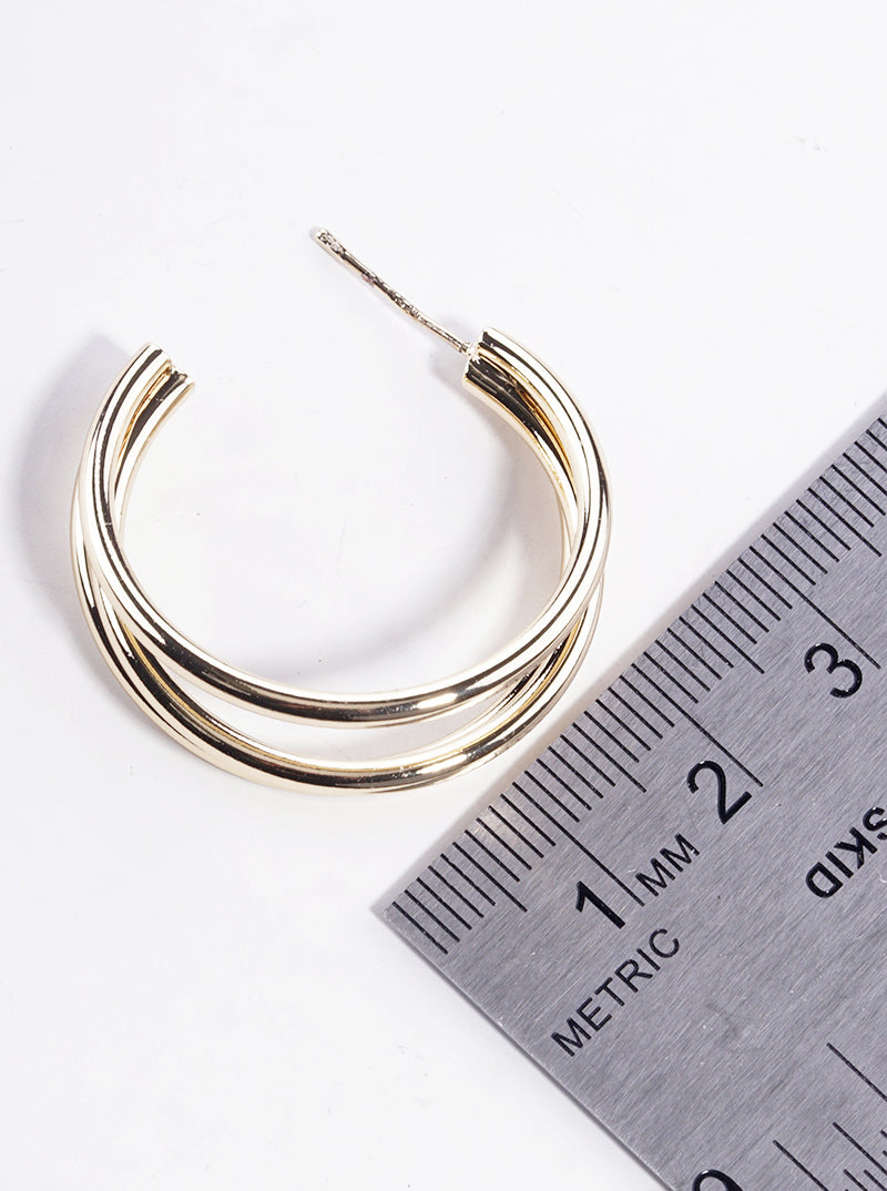 18k Gold Dipped Metal Triple 30mm Open Hoop Earrings