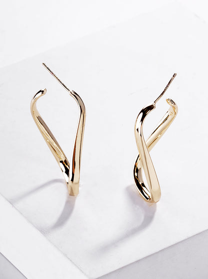 18k Gold Dipped Organic Shape 30mm Open Hoop Earrings