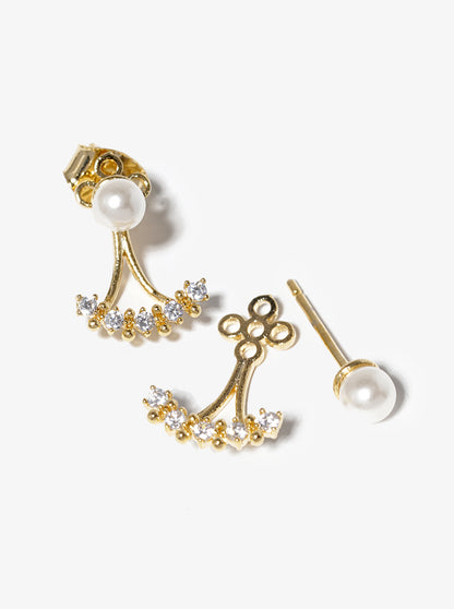 18k Gold Dipped Pearl CZ Pave Earring Jackets