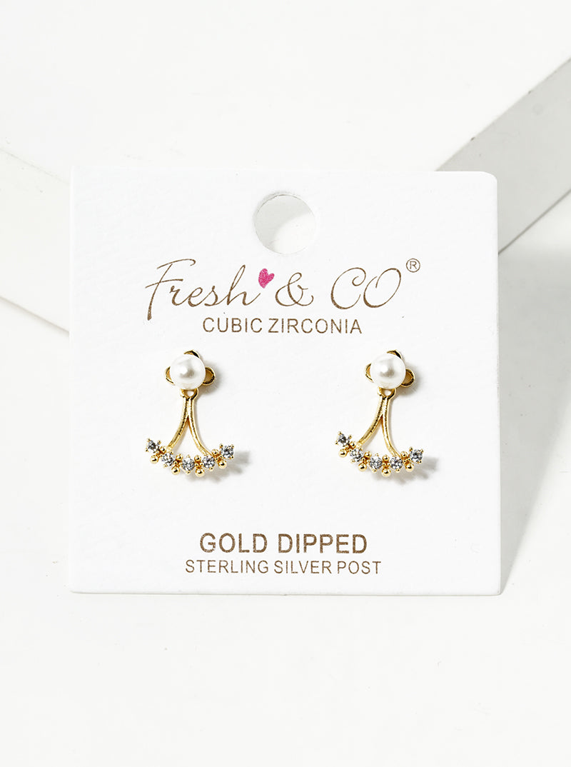 18k Gold Dipped Pearl CZ Pave Earring Jackets