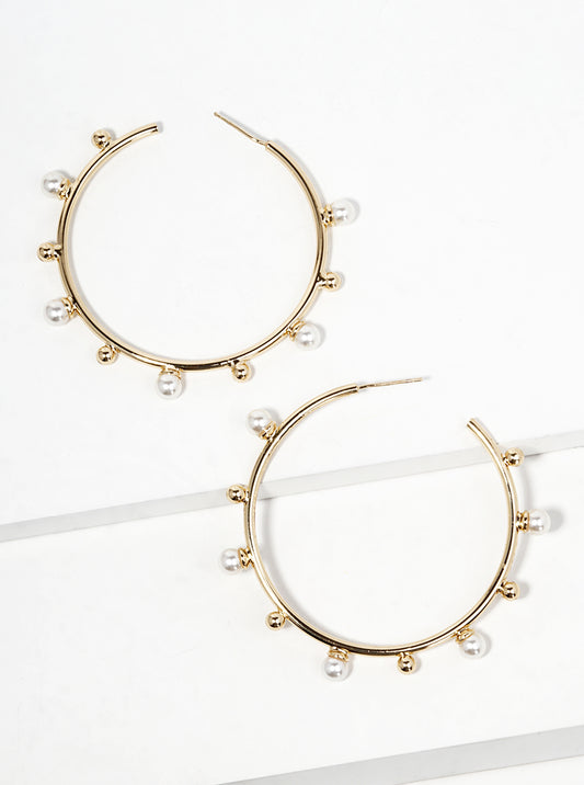 18k Gold Dipped Pearl Beaded 50mm Satellite Open Hoop Earrings