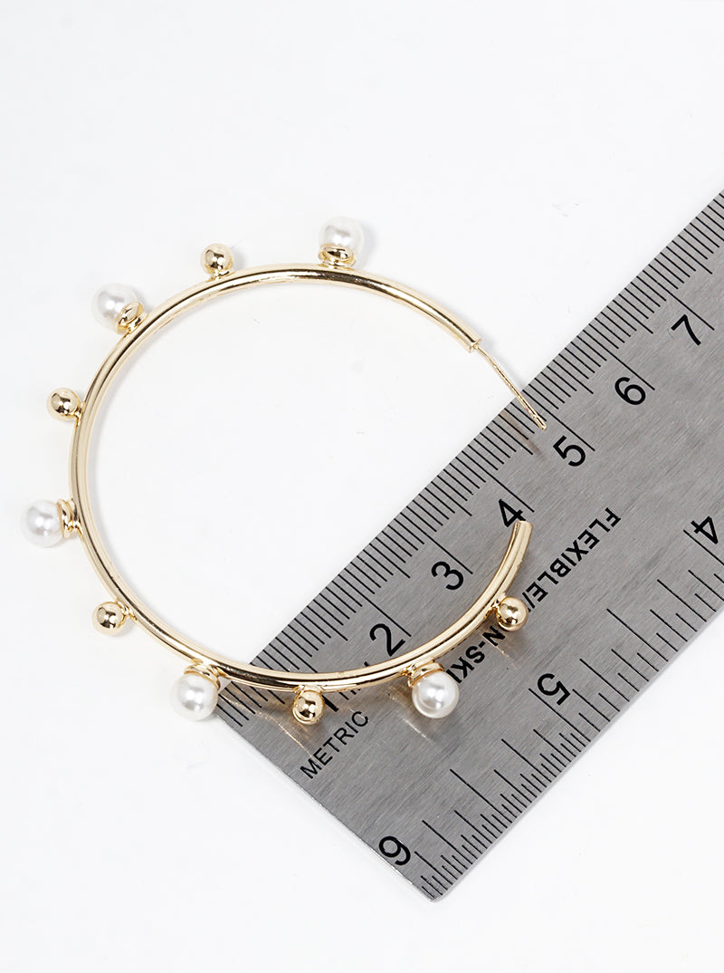 18k Gold Dipped Pearl Beaded 50mm Satellite Open Hoop Earrings