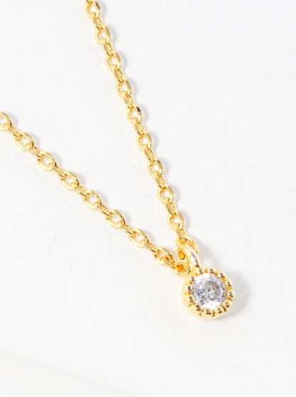 18k Gold Dipped Round Dainty CZ Pendant Delicate Necklace