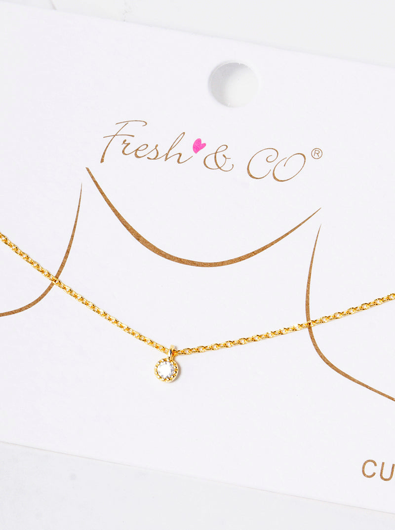 18k Gold Dipped Round Dainty CZ Pendant Delicate Necklace