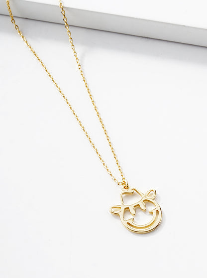18k Gold Dipped Smiley Face Cowboy Pendant Necklace