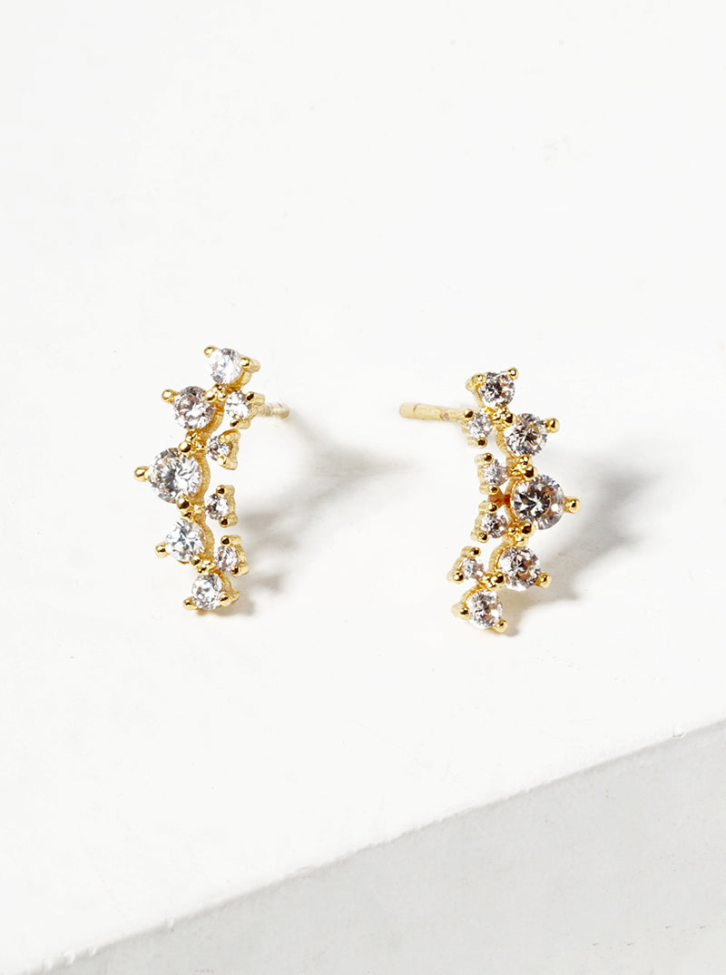 18k Gold Dipped Symmetrical CZ Pave Double Curved Bar Post Stud Earrings
