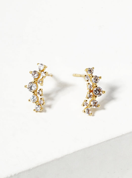18k Gold Dipped Symmetrical CZ Pave Double Curved Bar Post Stud Earrings