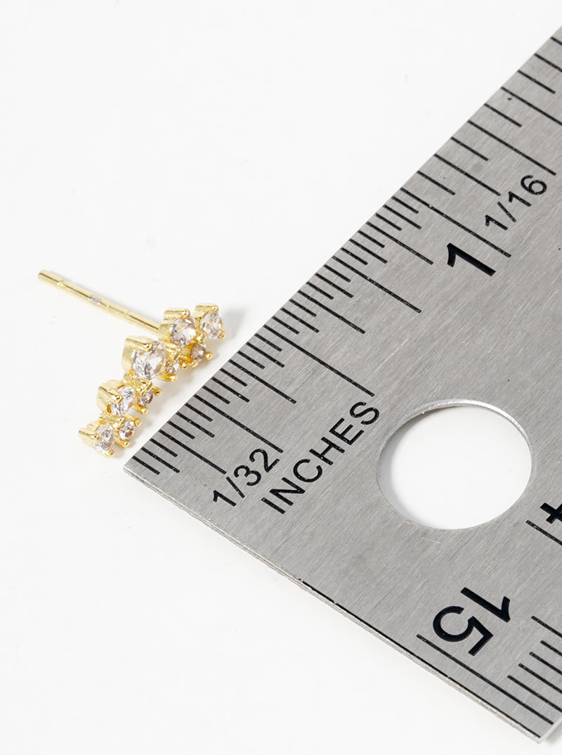 18k Gold Dipped Symmetrical CZ Pave Double Curved Bar Post Stud Earrings