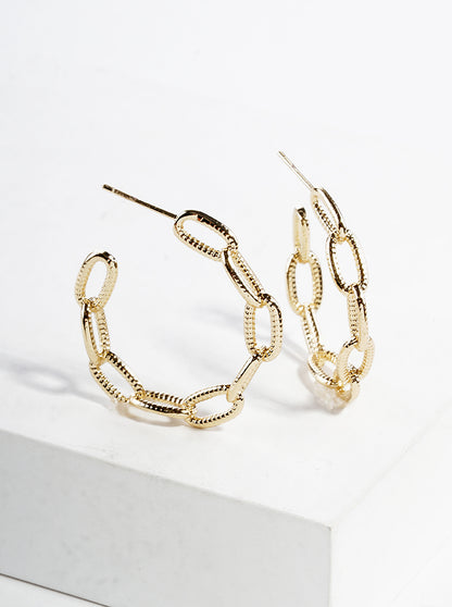 18k Gold Dipped Textured Chain 30mm Open Hoop Earrings
