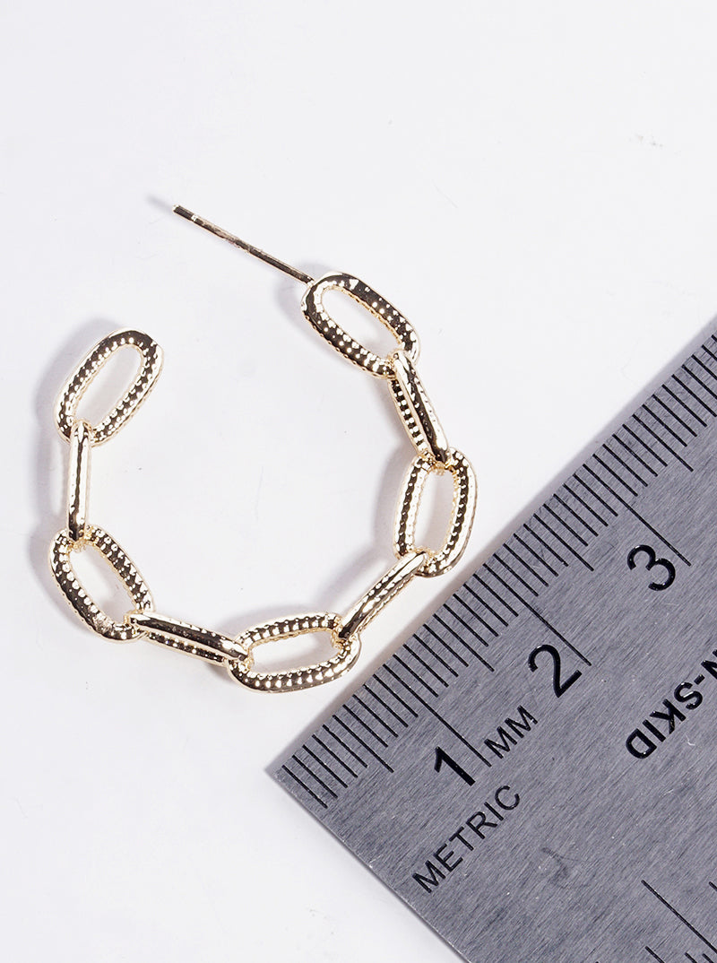 18k Gold Dipped Textured Chain 30mm Open Hoop Earrings