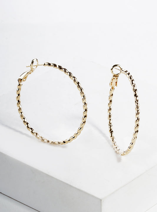 18k Gold Dipped Textured Metal 35mm Leverback Hoop Earrings