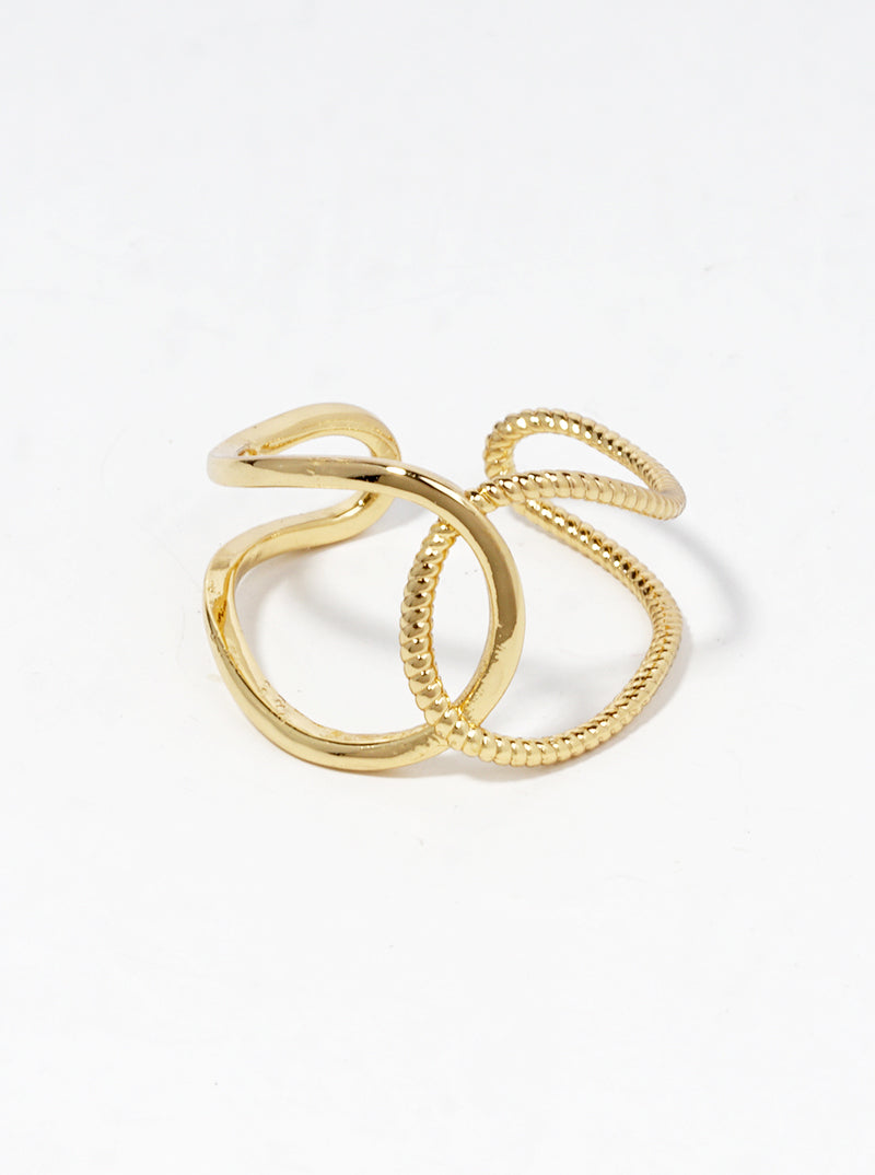 18k Gold Dipped Textured Metal Adjustable Interlocking Ring