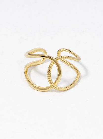 18k Gold Dipped Textured Metal Adjustable Interlocking Ring