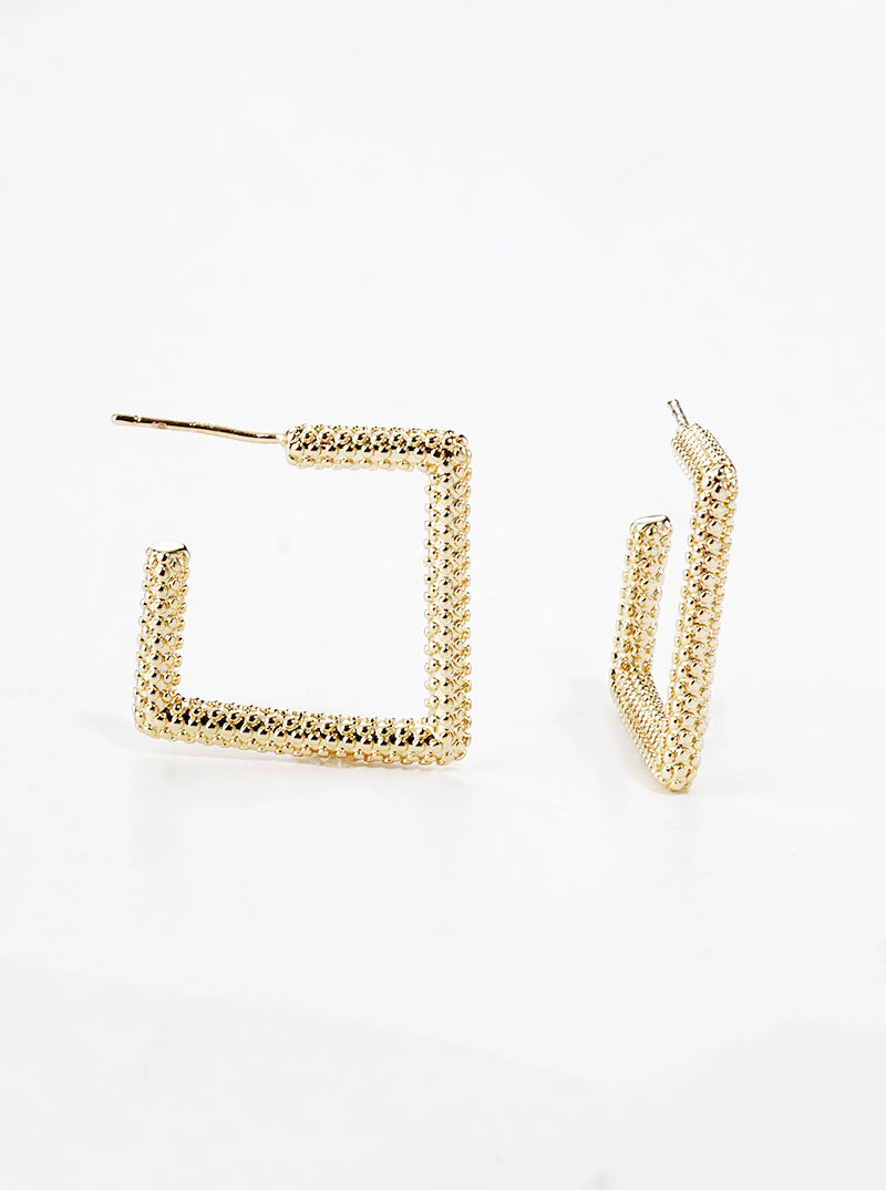White Gold Dipped Textured Metal Square 20mm Open Hoop Earrings