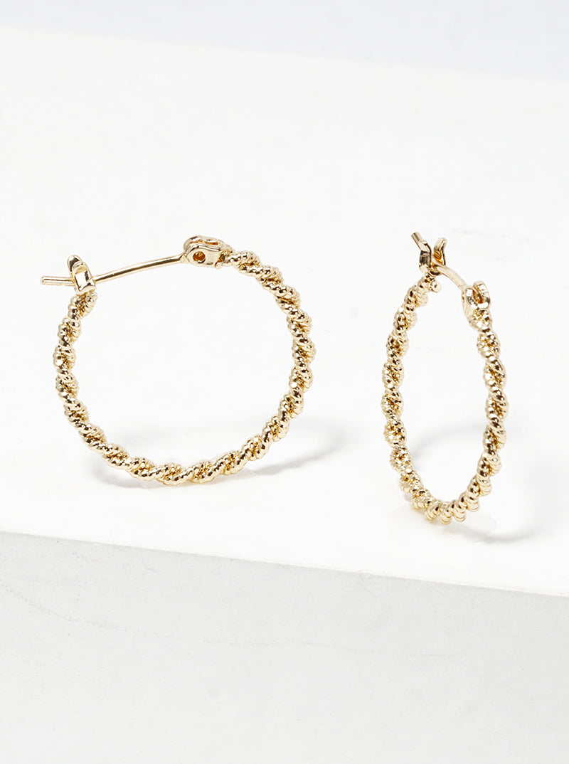 18k Gold Dipped Textured Twist 20mm Leverback Hoop Earrings