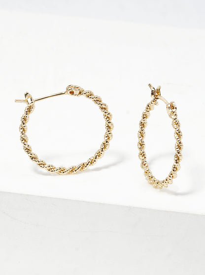 18k Gold Dipped Textured Twist 20mm Leverback Hoop Earrings