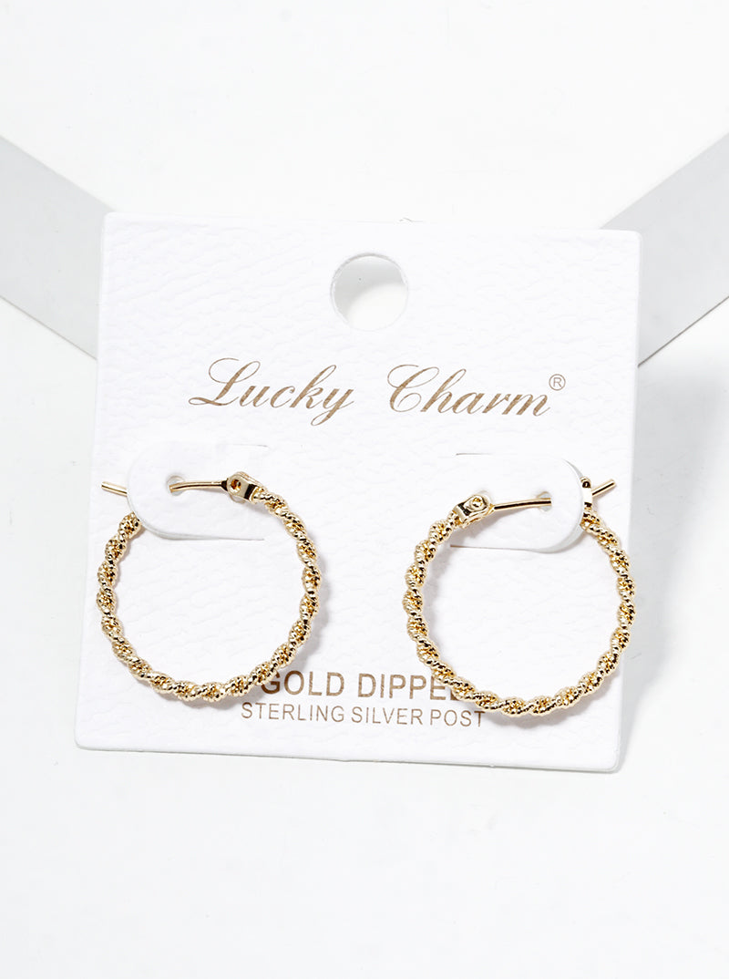 18k Gold Dipped Textured Twist 20mm Leverback Hoop Earrings