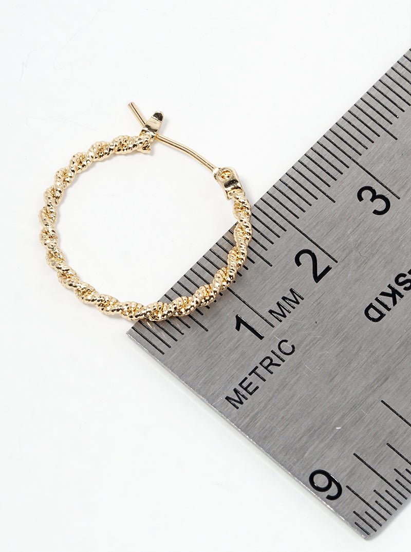 18k Gold Dipped Textured Twist 20mm Leverback Hoop Earrings